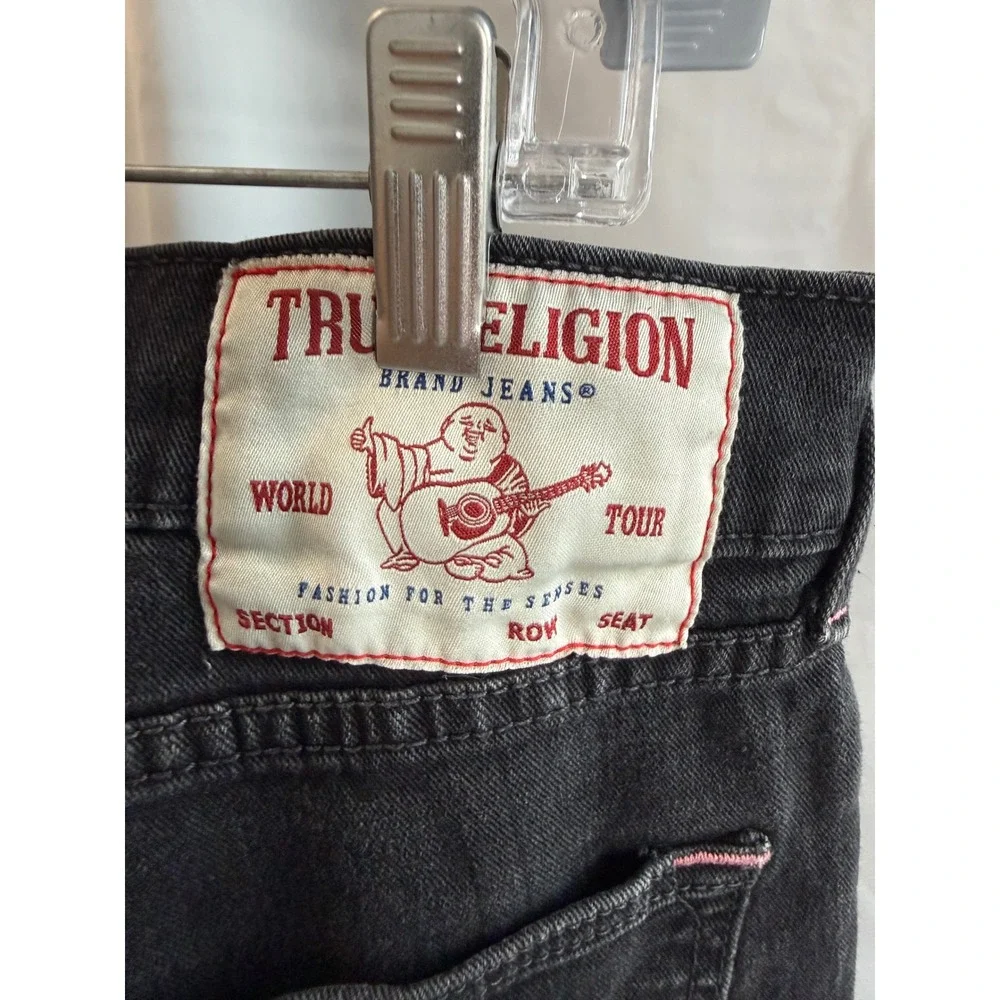 True Religion Geno Relaxed Slim Jeans Black Pink Stitching 33 Mens